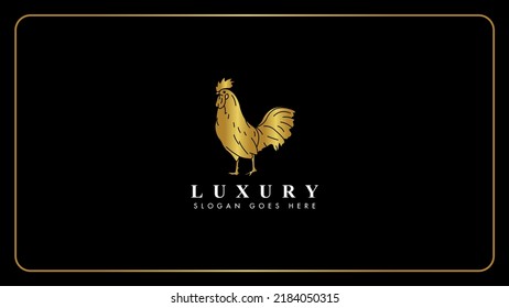 Creative golden cock bird vector logo monogram icon, Isolated gold color rooster bird monogram icon illustration.