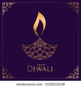 creative golden diya design on purple background