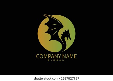 creative golden dragon circle logo design vector illustration