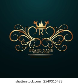 logotipo elegante dourado criativo Modelo , criativo novo inicial novo design de logotipo r, com monograma r último design de logotipo e cor dourada 