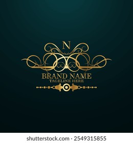 logotipo elegante dourado criativo Modelo , criativo novo inicial último n logotipo design, com monograma n último logotipo design e cor dourada 