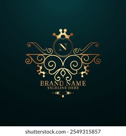 logotipo elegante dourado criativo Modelo , criativo novo inicial último n logotipo design, com monograma n último logotipo design e cor dourada 