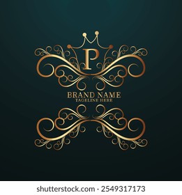 logotipo elegante dourado criativo Modelo , criativo novo inicial novo design do logotipo p, com monograma p último design do logotipo e cor dourada 