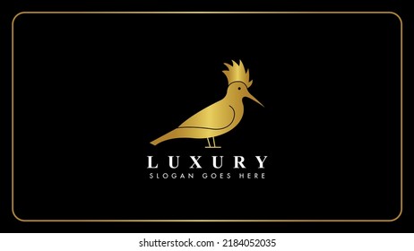 Creative golden Hoopoes bird vector logo monogram icon, Isolated gold color bird monogram icon.