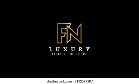 Creative golden initial letter F N Line monogram logo, Letter F and N gold color outline business icon.