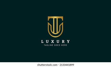 Creative golden initial letter T U monogram icon, Alphabet letters TU gold color business logo design.