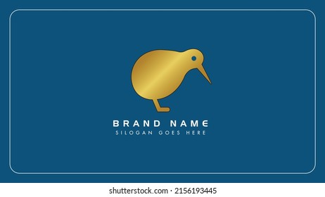 Creative Golden Kiwi Vogel Vektor Monogramm Logo Design, Decorative Kiwi Vogel Symbol Illustration, isoliert auf dunklem Hintergrund.