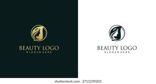 Criativo design de logotipo de beleza folha dourada com conceito moderno vetor premium