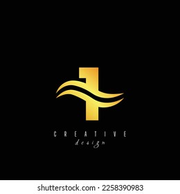 Creative goldene Buchstaben 1 ONE Logo mit führenden Linien und Straßenkonzeption. Buchstaben mit geometrischem Design. Vektorgrafik mit Buchstaben und Kreativität