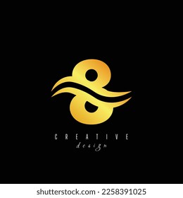 Creative golden letter 8 eight logo with leading lines and road concept design. Letters with geometric design. Vector Illustration with letter and creative