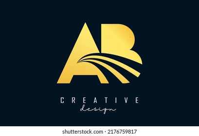 Creative golden letter AB logo with leading lines and road concept design. Letters A B with geometric design. Vector Illustration with letter and creative cuts.