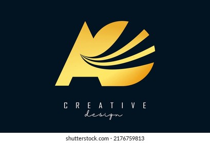 Creative golden letter AO A O logo with leading lines and road concept design. Letters with geometric design. Vector Illustration with letter and creative cuts.