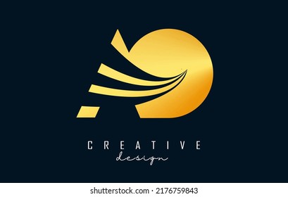 Creative golden letter AO A O logo with leading lines and road concept design. Letters with geometric design. Vector Illustration with letter and creative cuts.