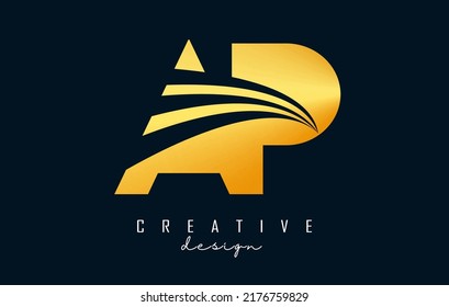 Leyenda dorada creativa Ap A p logo con líneas líderes y diseño de concepto de carreteras. Cartas con diseño geométrico. Ilustración vectorial con letra y cortes creativos.