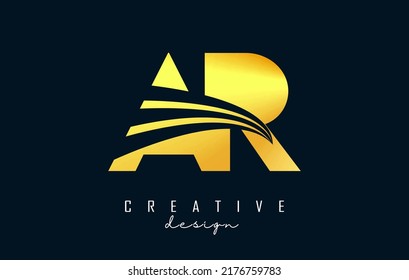 Creative golden letter AR A R logo with leading lines and road concept design. Letters with geometric design. Vector Illustration with letter and creative cuts.