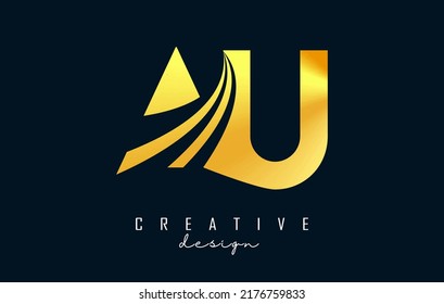 Creative golden letter Au A u logo with leading lines and road concept design. Letters with geometric design. Vector Illustration with letter and creative cuts.