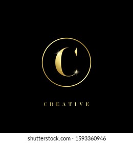 Creative golden letter C logo with circle element. design vector illustration company symbol icon template