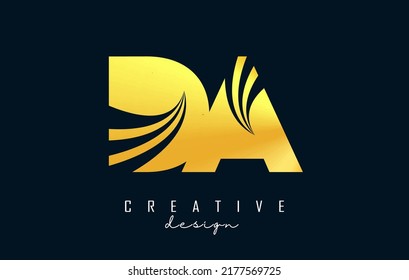 Creative golden letter DA d a logo with leading lines and road concept design. Letters with geometric design. Vector Illustration with letter and creative cuts.