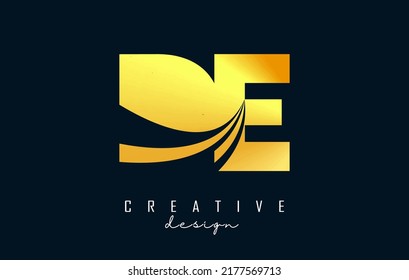 Creative golden letter DE d e logo with leading lines and road concept design. Letters with geometric design. Vector Illustration with letter and creative cuts.