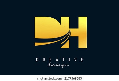 Letras doradas creativas con el logo Dh d h con líneas líderes y diseño de concepto de carreteras. Cartas con diseño geométrico. Ilustración vectorial con letra y cortes creativos.