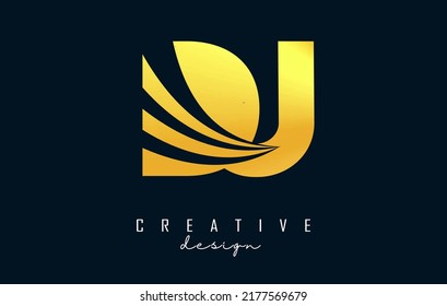 Creative golden letter Dj d j logo with leading lines and road concept design. Letters with geometric design. Vector Illustration with letter and creative cuts.