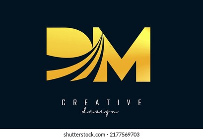 Kreative goldene Buchstaben DM d m Logo mit führenden Linien und Straßenkonzeption. Buchstaben mit geometrischem Design. Vektorgrafik mit Buchstaben und c.