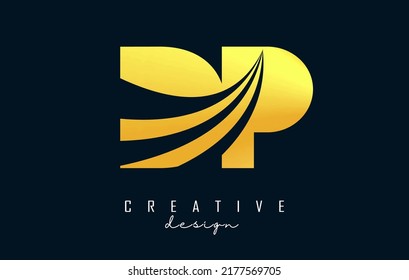 Kreative goldene Buchstaben DP d p Logo mit führenden Linien und Straßenkonzeption. Buchstaben mit geometrischem Design. Vektorgrafik mit Buchstaben und kreativen Schnitten.