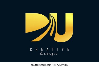 Creative golden letter Du d u logo with leading lines and road concept design. Letters with geometric design. Vector Illustration with letter and creative cuts.