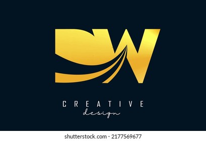 Creative golden letter DW d w logo with leading lines and road concept design. Letters with geometric design. Vector Illustration with letter and creative cuts.