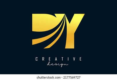 Creative golden letter DY d y logo with leading lines and road concept design. Letters with geometric design. Vector Illustration with letter and creative cuts.
