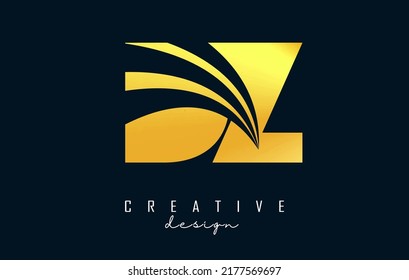 Logo de la creativa carta dorada DZ d z con líneas líderes y diseño de concepto de carreteras. Cartas con diseño geométrico. Ilustración vectorial con letra y cortes creativos.