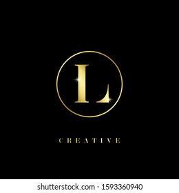Creative golden letter L logo with circle element. design vector illustration company symbol icon template