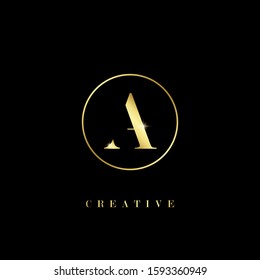 Creative golden letter A logo with circle element. design vector illustration company symbol icon template