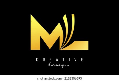 Creative golden letter Ml m l logo with leading lines and road concept design. Letters with geometric design. Vector Illustration with letter and creative cuts.