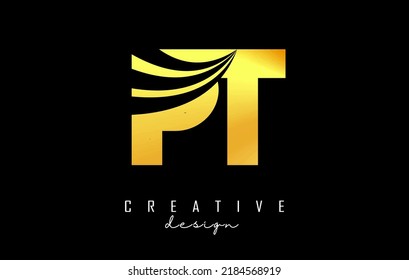 Creative golden letter PT p t logo with leading lines and road concept design. Letters with geometric design. Vector Illustration with letter and creative cuts.