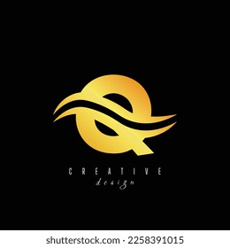 Creative golden letter Q logo with leading lines and road concept design. Letters with geometric design. Vector Illustration with letter and creative