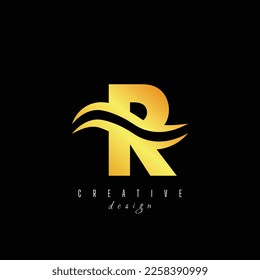 Creative golden letter R logo with leading lines and road concept design. Letters with geometric design. Vector Illustration with letter and creative