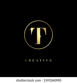 Creative golden letter T logo with circle element. design vector illustration company symbol icon template