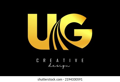 Creative golden letter UG u G logo with leading lines and road concept design. Letters with geometric design. Vector Illustration with letter and creative cuts.