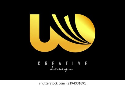 Creative golden letter UO u o logo with leading lines and road concept design. Letters with geometric design. Vector Illustration with letter and creative cuts.
