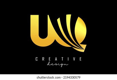 Creative golden letter UQ u q logo with leading lines and road concept design. Letters with geometric design. Vector Illustration with letter and creative cuts.