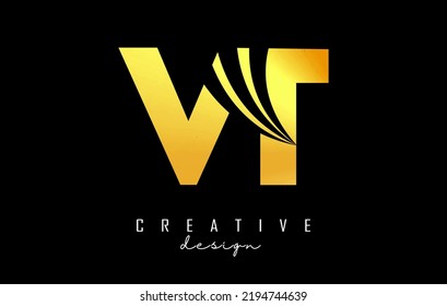 Creative golden letter VT v t logo with leading lines and road concept design. Letters with geometric design. Vector Illustration with letter and creative cuts.
