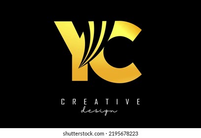 Creative golden letter Yc y c logo with leading lines and road concept design. Letters with geometric design. Vector Illustration with letter and creative cuts.