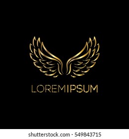 Creative golden Luxury  Logo. A monogram for boutique, restaurant, hotel, fashion store (sign, symbol, icon, label, emblem). Wings golden frame. Angel wings  illustration