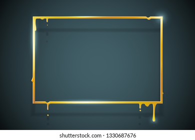 creative golden melting frame 3d flowing art square flux gold drop leak abstract banner template design template vector illustration
