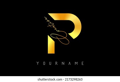 Creative Golden P Logo Cuts Handwritten Stock Vector (Royalty Free ...