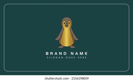 Creative Golden penguin bird vector monogram logo design, Isolated on a dark green background.
