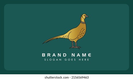 Creative Golden pheasant bird vector monogram logo design.Cute Gold ring-necked pheasant bird for branding logo.Isolated on dark background.