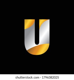 Diseño creativo Golden y Silver elegante del alfabeto U. Combinación única de gradiente plateado y dorado .Diseño lujoso y moderno del alfabeto U. Versión dorada y plateada de Bauhaus 93 Font 