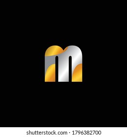Diseño creativo Golden y Silver elegante del M Alphabet. Combinación única de gradiente plateado y dorado .Diseño lujoso y moderno de M Alphabet .Golden y plateado versión de Bauhaus 93 Font 